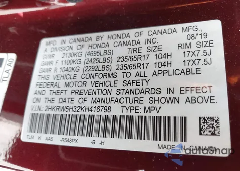 2019 Honda Cr-V Lx z USA, uszkodzony, nr VIN 2HKRW5H32KH416798